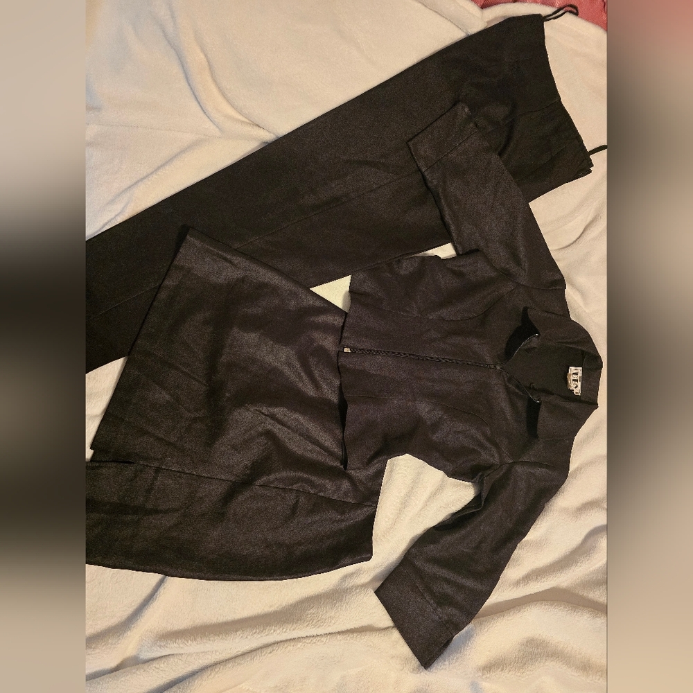 VTG 90s DBY Ltd 3-Pc Suit Set Black Peplum Jacket Skirt Pants Junior 3/4